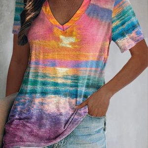 JFN V Neck Art Inspired Casual T-Shirt/Tee, T-Shirts, color:Multicolor|size:XXL, JustFashionNow