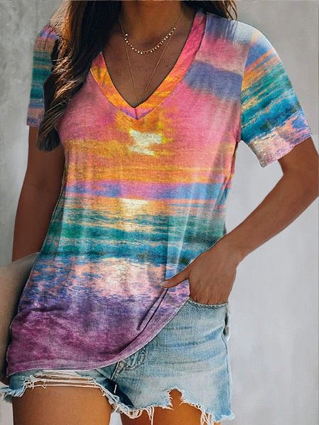 JFN V Neck Art Inspired Casual T-Shirt/Tee, T-Shirts, color:Multicolor|size:XXL, JustFashionNow