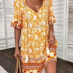 Vacation Dresses, Dresses, color:Yellow|size:XXL, JustFashionNow