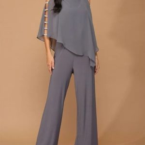 Cold Shoulder Elegant Loose Chiffon Two-Piece Set, Suit Set, color:Gray|size:XXL, JustFashionNow