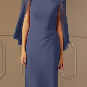 Elegant Plain Chiffon Regular Fit Dress, Dresses, color:Blue|size:XXL, JustFashionNow