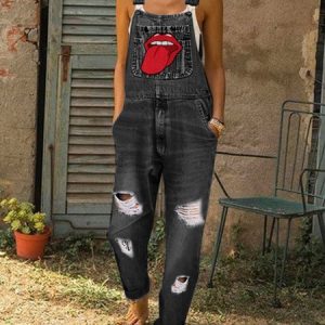 Casual Hip-hop Denim Jumpsuit, Jumpsuitsпј†Rompers, color:Black|size:4XL, JustFashionNow
