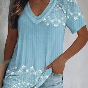 JFN V Neck Mandala Tribal Daily T-Shirt/Tee, T-Shirts, color:Blue|size:3XL, JustFashionNow
