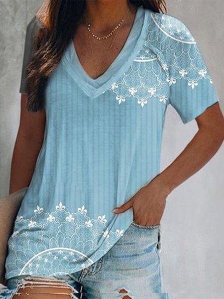 JFN V Neck Mandala Tribal Daily T-Shirt/Tee, T-Shirts, color:Blue|size:3XL, JustFashionNow