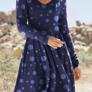 Long Sleeve Geometric Shift Casual Knitting Dress, Dresses, color:Blue|size:3XL, JustFashionNow