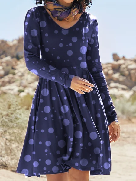 Long Sleeve Geometric Shift Casual Knitting Dress, Dresses, color:Blue|size:3XL, JustFashionNow