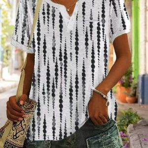 JFN V Neck Striped Casual Loose Pullover Top T-shirt/Tee, Shirts & Blouses, color:White|size:XXL, JustFashionNow