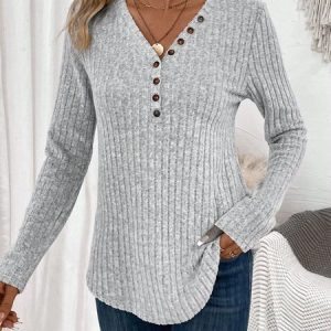 Casual Loose Buttoned Shirt, Shirts & Blouses, color:Gray|size:XXL, JustFashionNow
