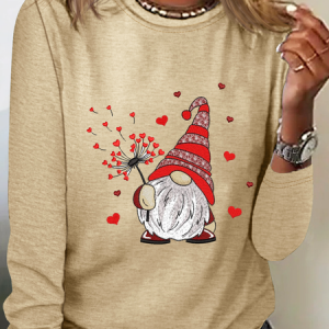 WomenвЂs Gnome Regular Fit Heart Long sleeve Top, Shirts & Blouses, color:Khaki|size:3XL, JustFashionNow