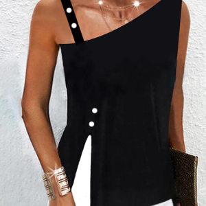 Asymmetrical Regular Fit Urban Tank Top, Tanks & Camis, color:Black|size:XXL, JustFashionNow