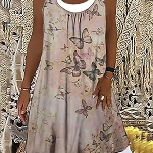 Casual Vacation U-neck Sleeveless Knee Dresses, Dresses, color:Khaki|size:XXL, JustFashionNow