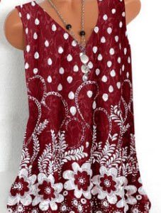 Casual Sleeveless Cotton-Blend Shirt & Top, Tanks & Camis, color:Red|size:L, JustFashionNow