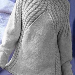 White Cotton-Blend Long Sleeve Knitted Sweater, Sweaters, color:Gray|size:XXL, JustFashionNow