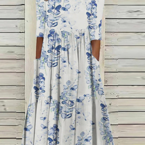 JFN Crew Neck Casual Floral Midi Dresses, Dresses, color:White|size:XXL, JustFashionNow