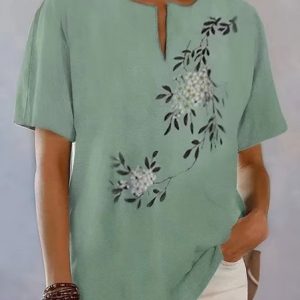Floral Regular Fit Cotton Top, Shirts & Blouses, color:Green|size:3XL, JustFashionNow
