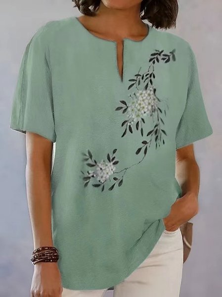 Floral Regular Fit Cotton Top, Shirts & Blouses, color:Green|size:3XL, JustFashionNow