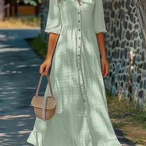 Buttoned Loose Elegant Dress, Maxi Dresses, Roselinlin - Online Catalog