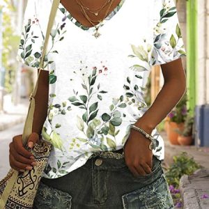 Fit Casual V Neck Top, JustFashionNow T-Shirts, color:Green|size:XXL,