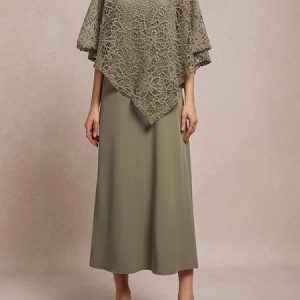 Lace Plain Elegant Two-Piece Set, Suit Set, color:Green|size:XXL, JustFashionNow