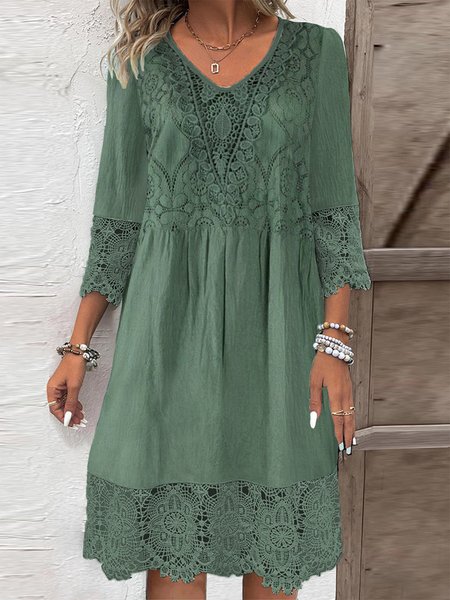 Lace Casual Loose Dress, Dresses, color:Green|size:XXL, JustFashionNow