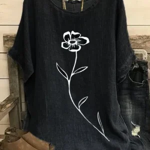 JFN Crew Neck Floral Casual Top, Shirts & Blouses, color:Black|size:XXL, JustFashionNow