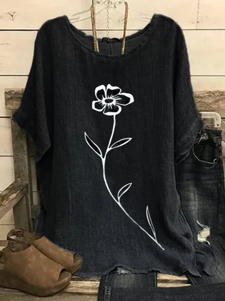 JFN Crew Neck Floral Casual Top, Shirts & Blouses, color:Black|size:XXL, JustFashionNow