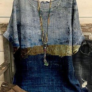 Crew Neck Ombre Casual Batwing Sleeve Top, Shirts & Blouses, color:Blue|size:XXL, JustFashionNow