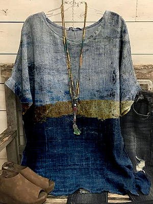 Crew Neck Ombre Casual Batwing Sleeve Top, Shirts & Blouses, color:Blue|size:XXL, JustFashionNow