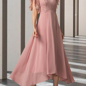 Plain Elegant Lace V Neck Dress, Dresses, color:Pink|size:XXL, JustFashionNow