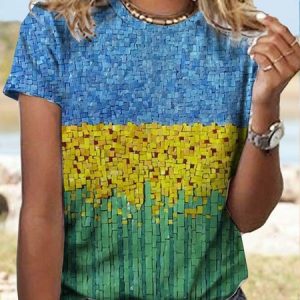 JFN Crew Neck Colorblock Casual T-Shirt/Tee, T-Shirts, color:Multicolor|size:XXL, JustFashionNow