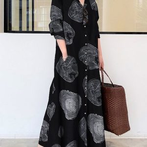 Casual Loose Shirt Collar Dress With No Belt, Dresses, color:Black|size:XL, JustFashionNow