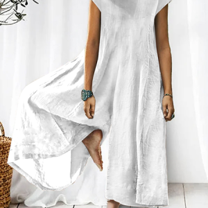 Women's Solid Color Half High Neck Cotton Linen Jumpsuit, Jumpsuits&Rompers, color:White|size:XXL, catalog Noracora shop