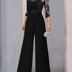 Boat Neck Loose Plain Elegant Jumpsuit, Jumpsuitsпј†Rompers, color:Black|size:XXL, JustFashionNow