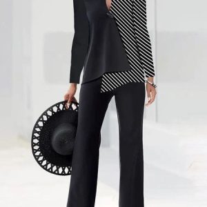 Simple Color Block Loose Buttoned Two-Piece Set, Suit Set, color:Black|size:3XL, JustFashionNow