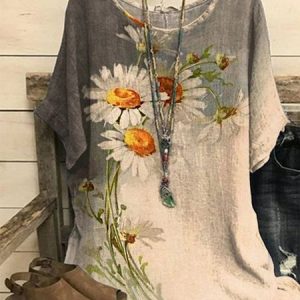 Ombre Floral Casual Tops, Shirts & Blouses, color:Khaki|size:XXL, JustFashionNow