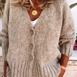 Buttoned Casual Sweater coat, Sweaters, color:Gray|size:3XL, JustFashionNow