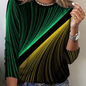 Women Contrast Gradient Lightning Loose long sleeve T-Shirt, T-Shirts, color:Color2|size:XXL, JustFashionNow