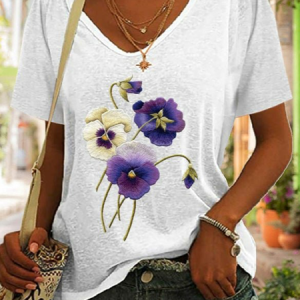 Floral Casual Cotton-Blend T-Shirt, T-Shirts, color:White|size:XXL, JustFashionNow