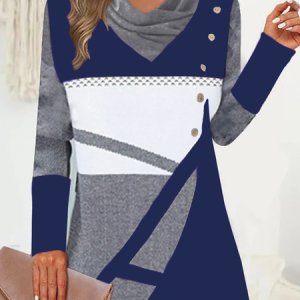 Casual Color Block Asymmetrical Buttoned Shirt, Shirts & Blouses, color:Blue|size:XXL, JustFashionNow