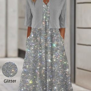 Glitter Two-Piece Set Sequin Dress With Cardigan, Suit Set, color:Gray|size:XXL, JustFashionNow