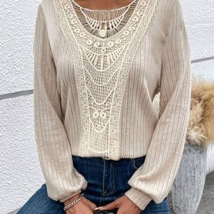 Plain Knitted Loose Casual Shirt, Shirts & Blouses, color:Off White|size:4X, JustFashionNow