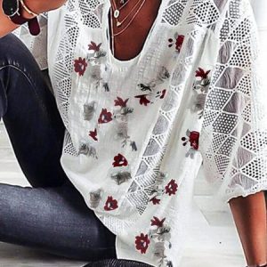 Cotton-Blend Half Sleeve Casual Blouse, Blouses & Shirts, Roselinlin - Online Catalog