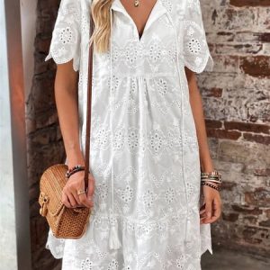 Elegant Crew Neck Dress With No, Dresses, color:White|size:XXL, JustFashionNow