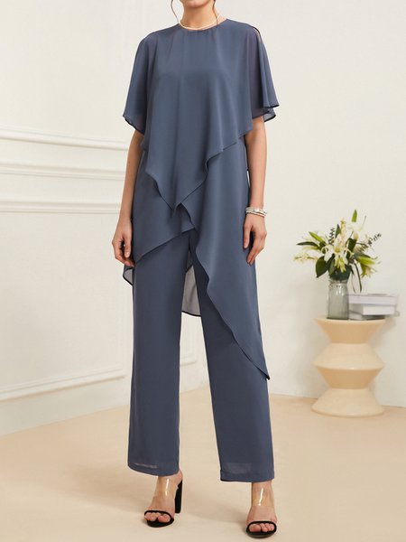 Chiffon V Neck Loose Elegant Two-Piece Set, Jumpsuitsпј†Rompers, color:Gray|size:XXL, JustFashionNow