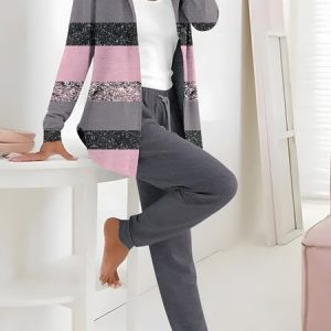 Cotton-Blend Casual Two-Piece Set, Suit Set, color:Pink|size:XXL, JustFashionNow
