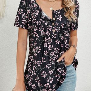 Casual Knitted Loose Buckle Shirt, Shirts & Blouses, color:Black-pink|size:XXL, JustFashionNow