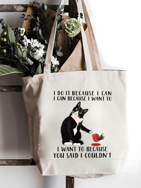 I Do It Because I Can I Can Because I Want To I Want To Because You Said I Couldn't Animal Cat Graphic Shopping Tote, Women's Bags, color:White|size:One-size, JustFashionNow