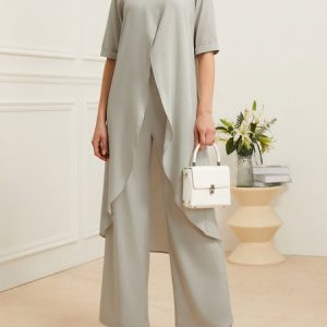 Crew Neck Casual Loose Two-Piece Set, Suit Set, color:Off White|size:XXL, JustFashionNow