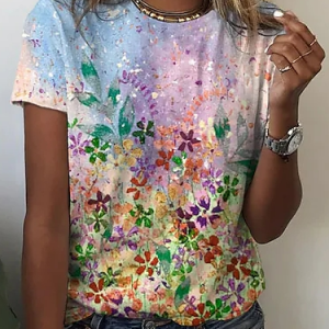 JFN Floral Vacation Crew Neck T-Shirt/Tee, T-Shirts, color:Multicolor|size:3XL, JustFashionNow