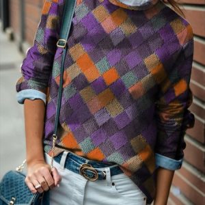 Half Turtleneck Casual Plaid Loose Sweatshirt, Sweatshirts & Hoodies, color:Purple|size:XXL, JustFashionNow